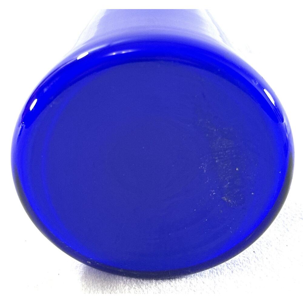 Cobalt Blue Art Glass Pitcher 10.75” Clear Applied Handle Modern Vase - Picture 5 of 6